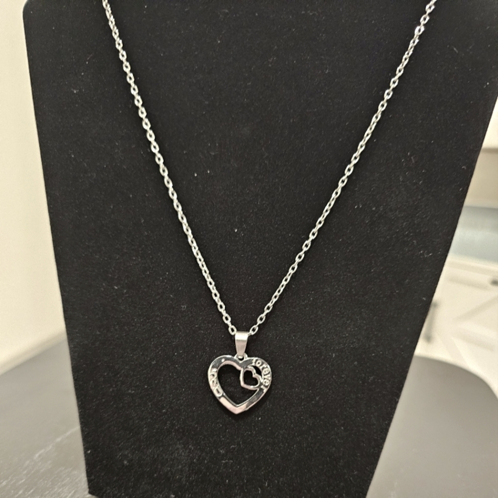 Silver Heart Necklace with Adjustable Chain
